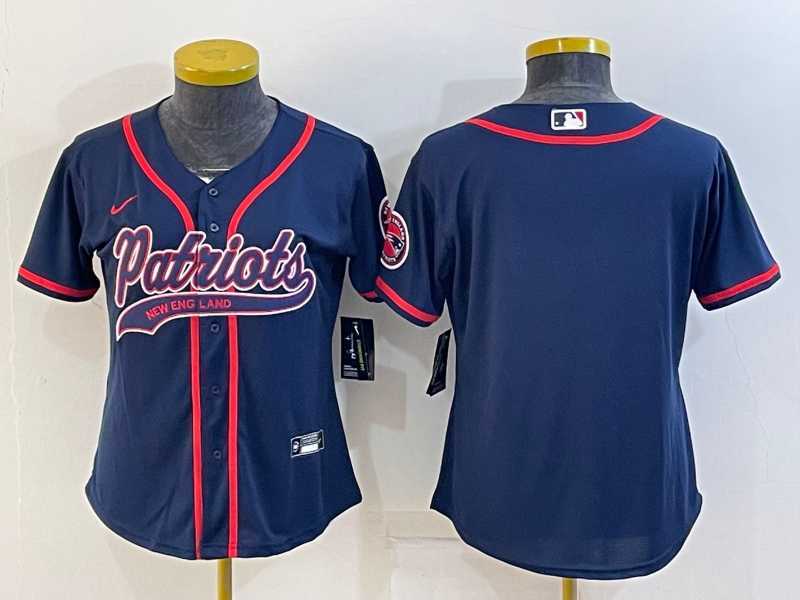 Women%27s New England Patriots Blank Navy With Patch Cool Base Stitched Baseball Jersey